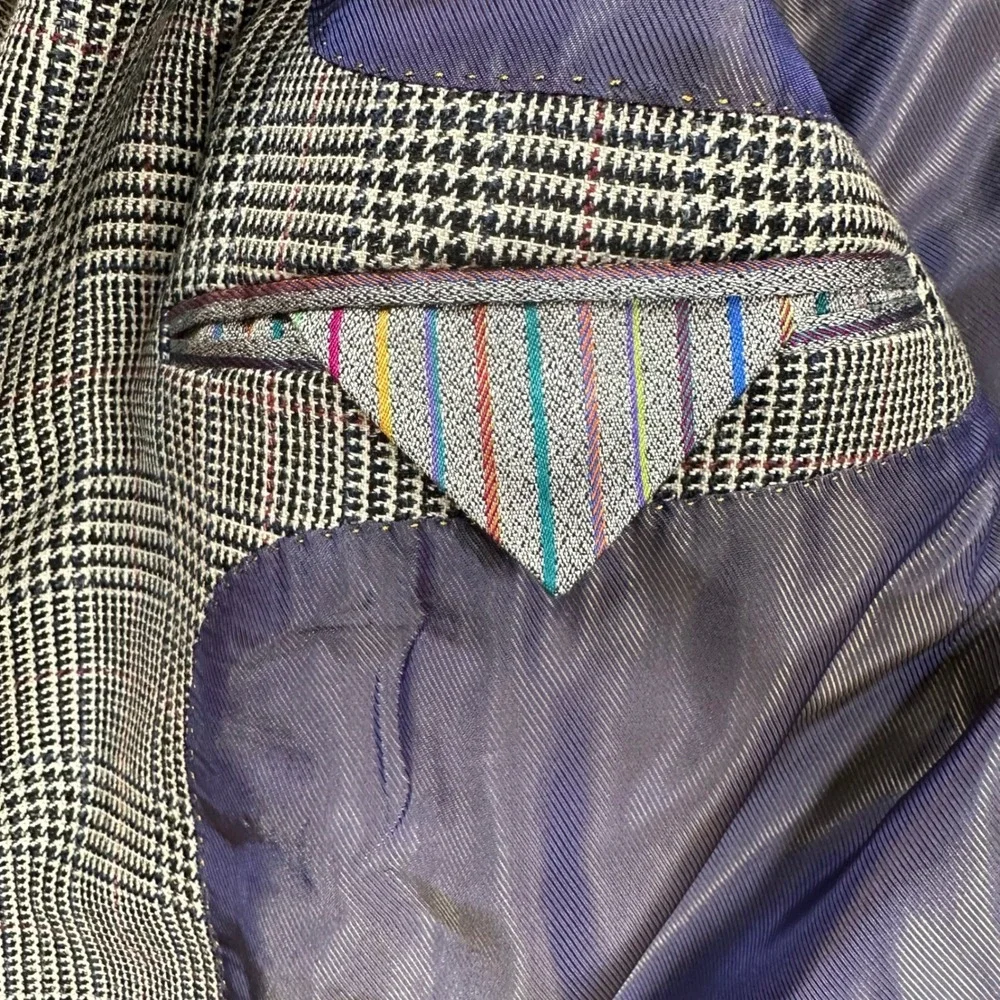 Alexander Julian Private Reserve Glen Plaid Wool Silk Linen Blazer 44L L7261-00